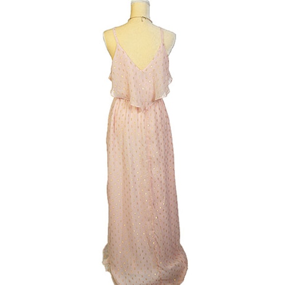 Maxi Blush/Gold Dress Spaghatti Straps Ruffled Front & Back Sz S - Picture 6 of 8